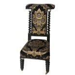 A VICTORIAN PRIE DIEU CHAIR Recently re upholstered in a floral cut velvet, with barley twist