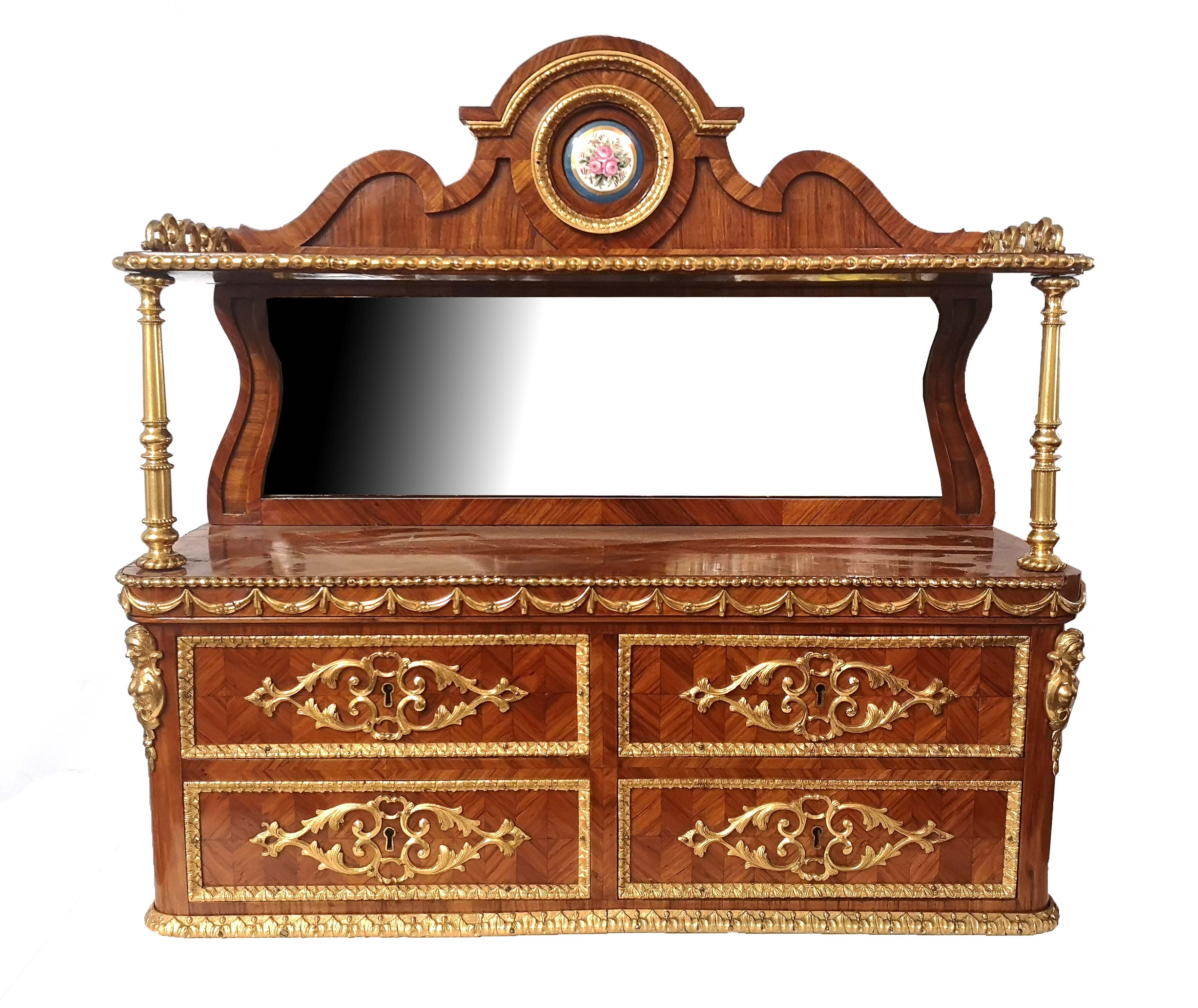 IN THE MANNER OF LINK, A 19TH CENTURY HERRING BONE, WALNUT AND ORMOLU WALL MOUNTED CABINET With