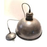 A VINTAGE INDUSTRIAL STEEL PENDANT CEILING LIGHT Having a large dome form shade.