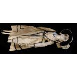 A LARGE 19TH CENTURY FRENCH SILK BOUDOIR DOLL An adult form doll with silk hat and period