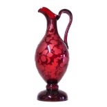 A 19th CENTURY BOHEMIAN GLASS EWER Classical form with fine engraved decoration of flowers and