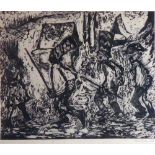 DENNIS LOWSON,1925-2007, A BLACK AND WHITE LINOCUT Limited edition titled 'Tatrazanska Mummers' (