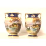 A PAIR OF VERY EARLY 20TH CENTURY JAPANESE EXPORT NORITAKE PORCELAIN BALUSTER VASES, CIRCA 1900 -