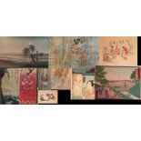 A COLLECTION OF LATE 18TH AND 19TH CENTURY JAPANESE WATERCOLOURS AND WOODBLOCK PRINTS Landscape