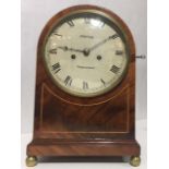 AN EARLY 19TH CENTURY MAHOGANY DOUBLE FUSÉE MANTLE CLOCK Having a dome form case with inlaid