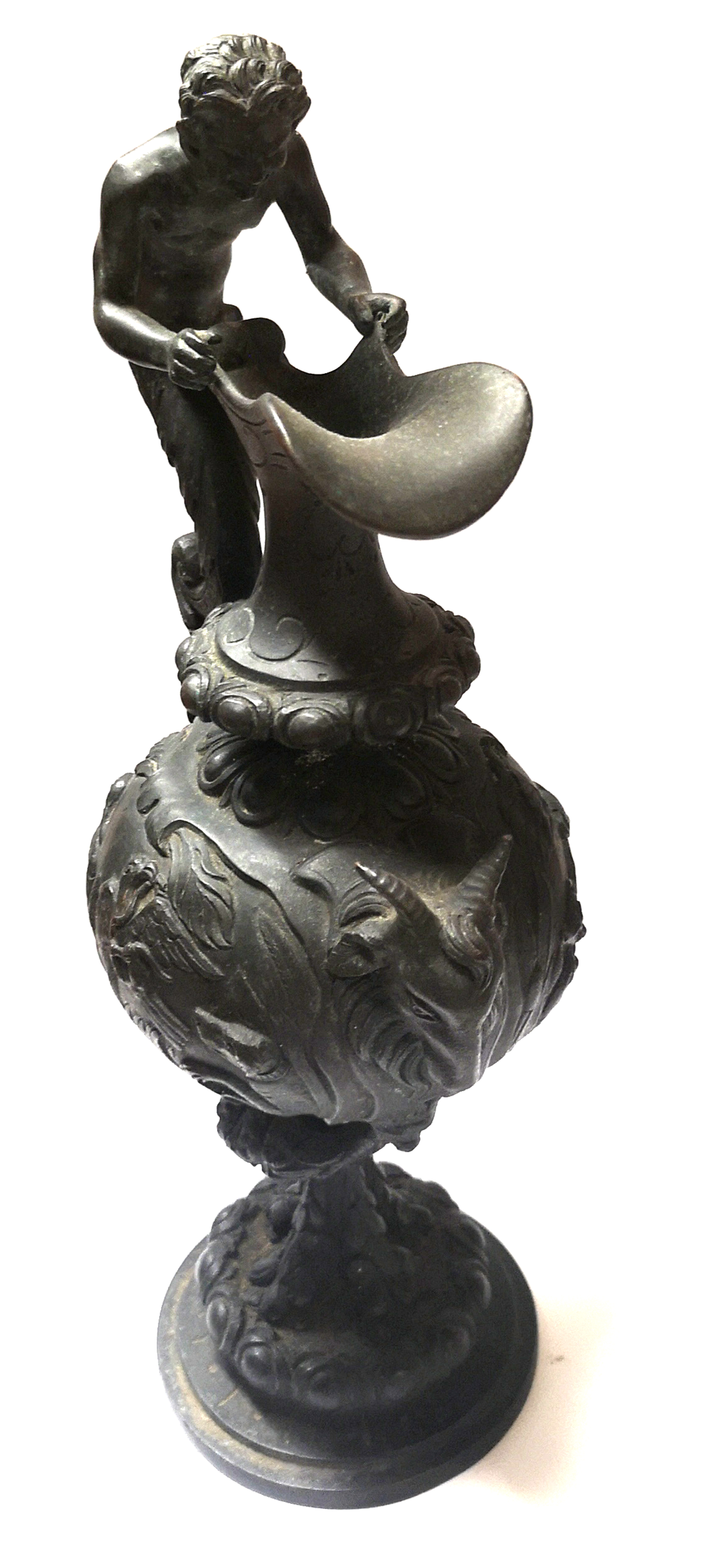 A 19TH CENTURY BRONZE GRAND TOUR FORM EWER Having a figural handle with rams head and embossed - Image 3 of 4