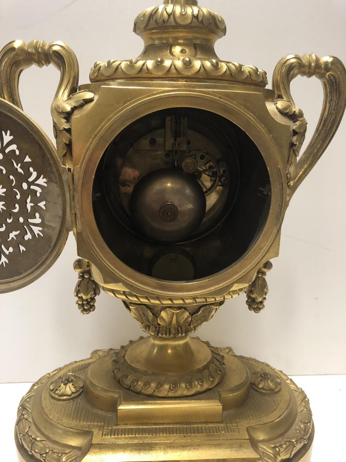 LEPAUTE LE ROY PARIS, A FINE 19TH CENTURY GILT BRONZE CLOCK In the form of a two handled trophy, - Image 3 of 3