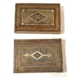 A PAIR OF 19TH CENTURY PERSIAN/QUAIJAR MIRROR With traditional mosaic inlay and sliding covers.