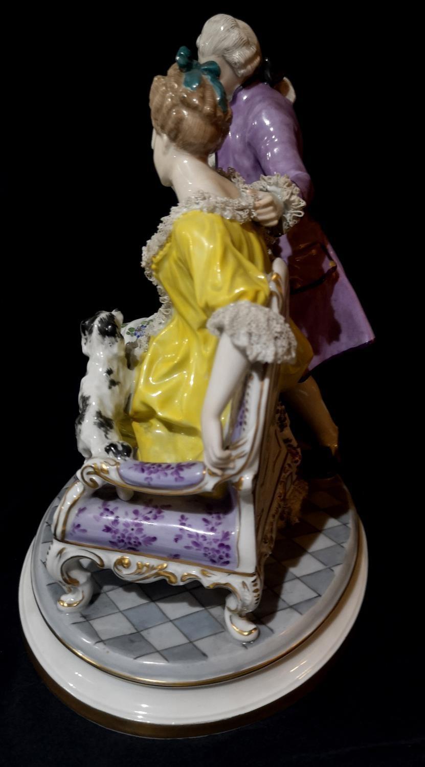 A LARGE CONTINENTAL PORCELAIN FIGURAL GROUP Courting couple in 18th Century attire, underglazed blue - Image 3 of 7