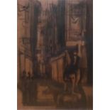 MICHAEL AYRTON, 1921 - 1975, CHARCOAL Titled 'Figures in the Street' (possibly Trastevere, 1952),