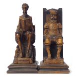 A VINTAGE PAIR SPANISH WOODEN FIGURAL BOOKENDS Carved as Don Quixote and Sancho Panza Approx 27cm