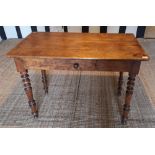 A VICTORIAN PINE SIDE TABLE With single fitted drawer, raised on turned legs. (110cm x 60cm x 77cm)