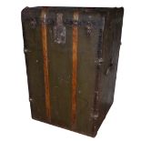 E MANDI & CO., A LARGE VINTAGE TRAVELLING TRUNK Steel and burlap bound, with leather carrying