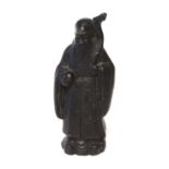 A CHINESE BRONZE FIGURE OF SHOU LOU Standing pose holding a staff and peach. (approx 8cm)