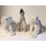 AN EARLY 20TH CENTURY PORCELAIN POLAR BEAR Designed by C.F. Lisberg, No 502, together with two