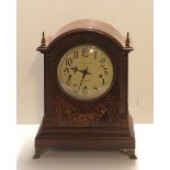 ELKINGTON, LONDON, A LARGE LATE 19TH CENTURY MAHOGANY AND FLORAL MARQUETRY INLAID CASED MANTLE CLOCK