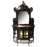 A LATE VICTORIAN EBONISED MIRRORED BACK AND SHELVES CHIFFONIER 122 x 34 x 215 cm