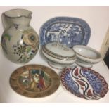 A MIXED LOTS OF CHINA ITEMS To include 19th Century Mintons plates, two Spode goblets, Worcester