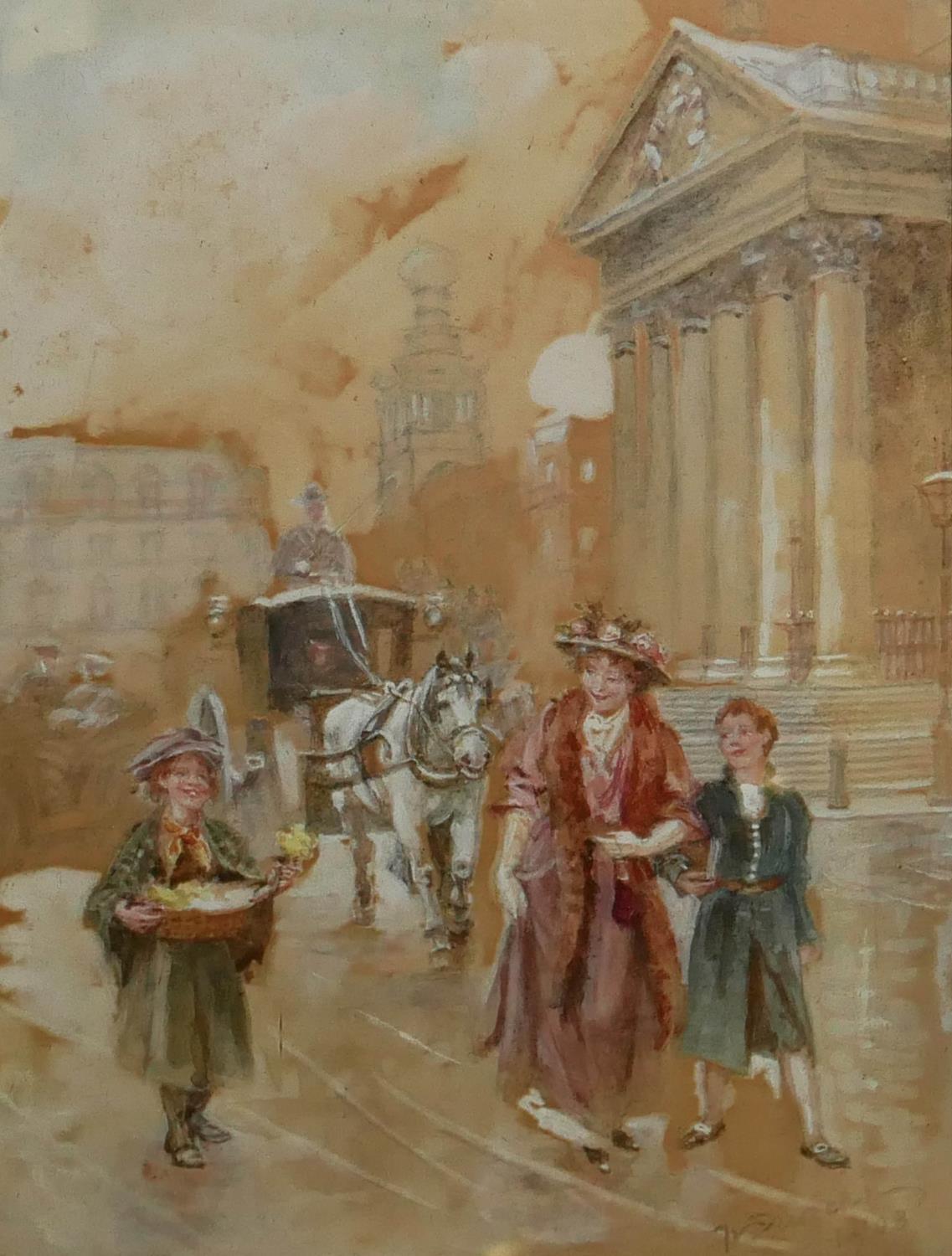 WALTER DUNCAN, 1848 - 1932, WATERCOLOUR Landscape, tited 'The Flower seller', together with a