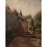 AN EARLY 20TH CENTURY FRENCH IMPRESSIONIST OIL ON CANVAS LANDSCAPE Garden scene, stone stone