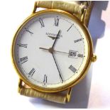 LONGINES. AN 18CT GOLD CASED WATCH. Having white dial, roman numerals.