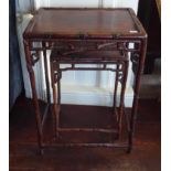 TWO 19TH CENTURY CHINESE HARDWOOD OCCASIONAL TABLES With pierced galleries, on faux bamboo legs. (