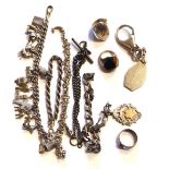 A COLLECTION OF EARLY 20TH CENTURY SILVER JEWELLERY Including a charm bracelet key ring, Albert