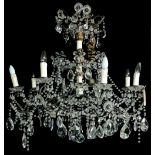 A LARGE LATE 19TH/EARLY 20TH CENTURY VENETIAN EIGHT BRANCH CHANDELIER With iron scroll work
