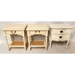 A PAIR OF 19TH CENTURY DESIGN BEDSIDE TABLES With single drawer above a caned lower shelf, in a
