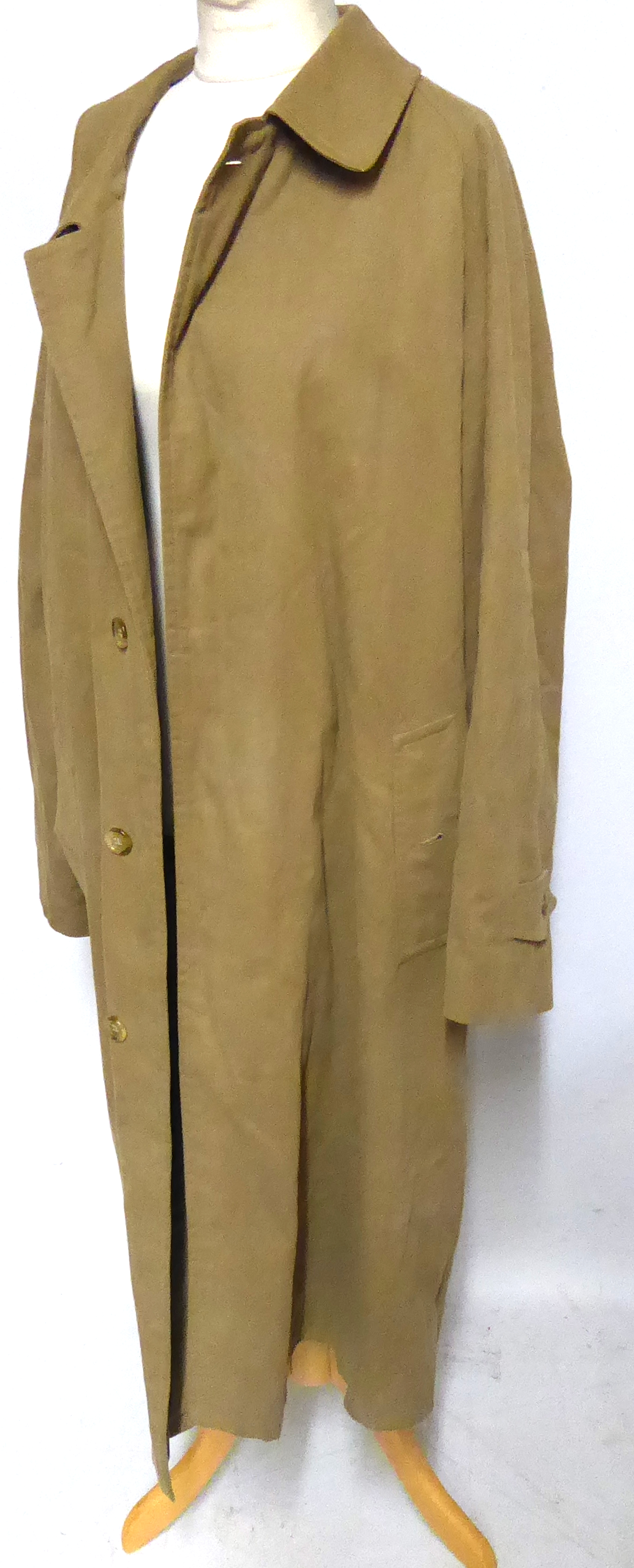 BURBERRY, A VINTAGE GABARDINE LARGE GENT'S OVERCOAT Beige finish with tartan pattern lining,