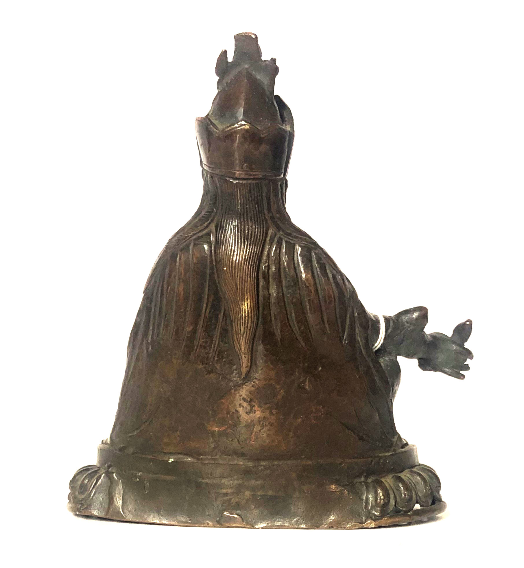 AN ANTIQUE NEPALESE-TIBETAN BRONZE FIGURE OF BUDDHA AMITAYUS Wearing a long Monks robe and tiara, - Image 3 of 5