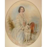 A 19TH CENTURY OIL ON BOARD, PORTRAIT Lady stood beside a dog, initialed to left 'JCL'', dated 1858,