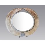 AN EARLY 20TH CENTURY HIPPO TUSK CIRCULAR DRESSING TABLE MIRROR. (diameter 52cm x 45cm)