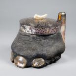 A LATE 19TH CENTURY TAXIDERMY ELEPHANT FOOT EPNS ICE BUCKET. (h 22cm x w 27cm x d 23cm)