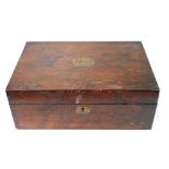 A LARGE 19TH CENTURY ROSEWOOD WORKBOX Having a lift out tray, together with a collection of sewing