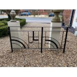 A SET OF SIX ART DECO ODEAN DESIGN WROUGHT IRON RAILINGS In black and gold painted finish. (229cm