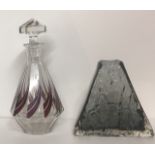 GEOFFREY BAXTER, WHITEFRIERS A pyramid vase, along with an Art Deco decanter Largest 25 cm