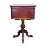 A FINE 19TH CENTURY ROSEWOOD CENTRE PEDESTAL TEAPOY, COMPLETE WITH KEY.