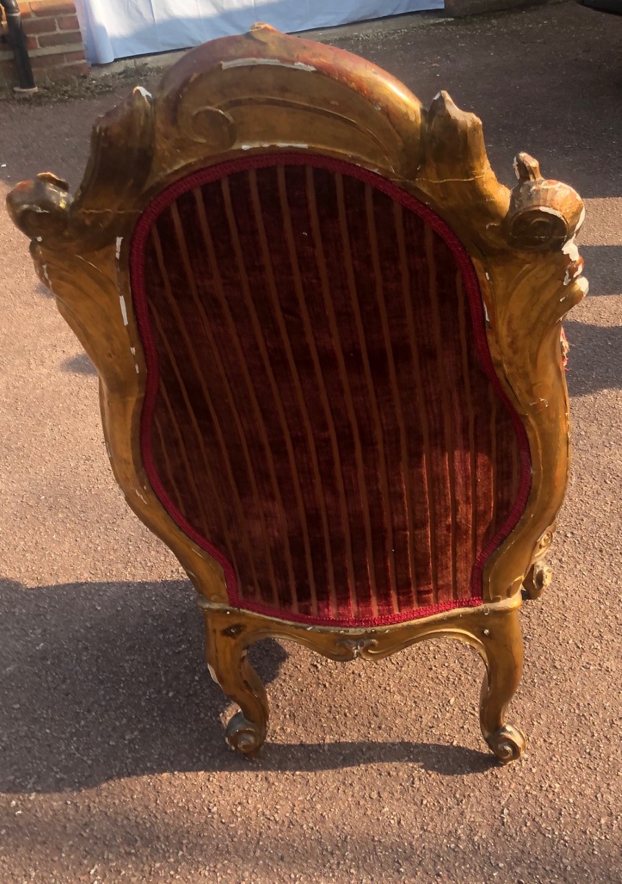 AN 18TH CENTURY ITALIAN OPEN ARMCHAIR The carved giltwood frame of organic form with over - Image 6 of 7