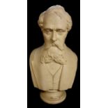 CHARLES DICKENS, 1812 - 1870, A LIFE SIZE PLASTER HEAD AND SHOULDERS BUST With moustache and