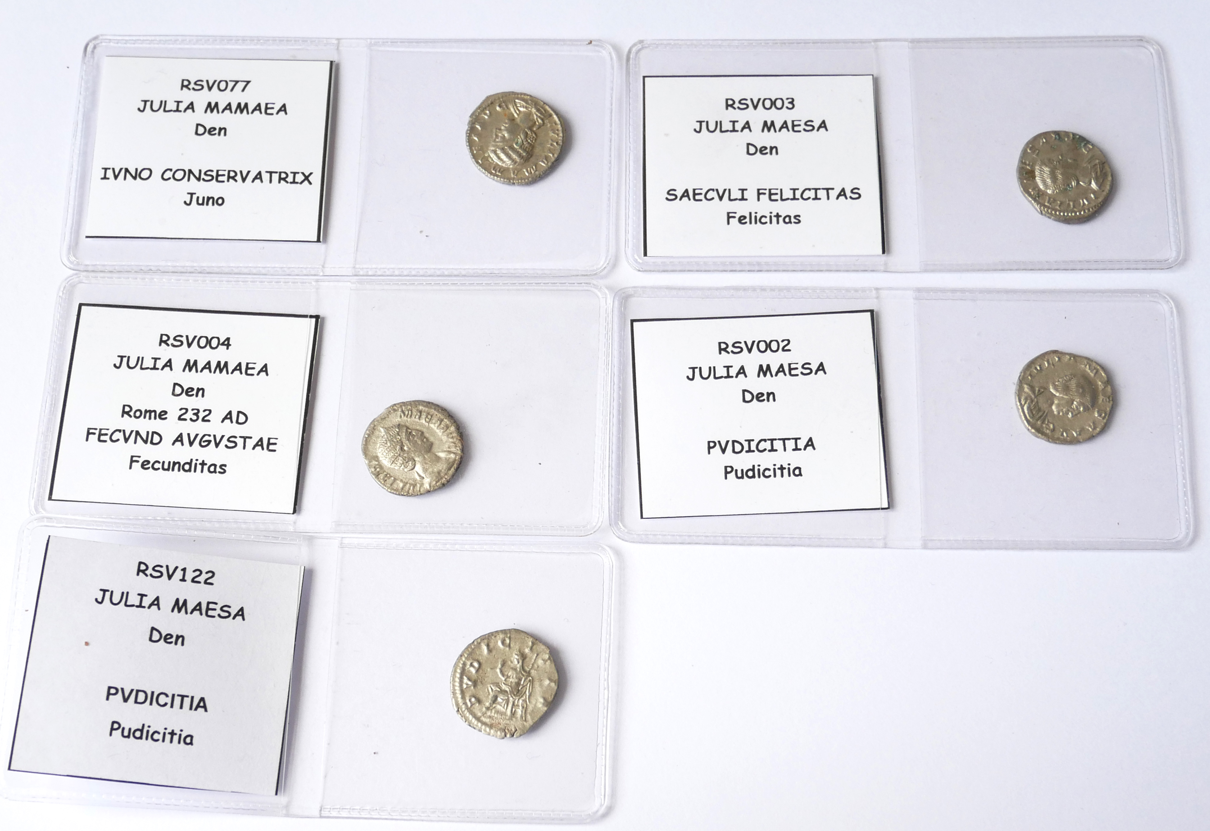 A COLLECTION OF FOUR ROMAN SILVER COINS Comprising four coins Julia Maesa, Pvdicitia, Saecvli