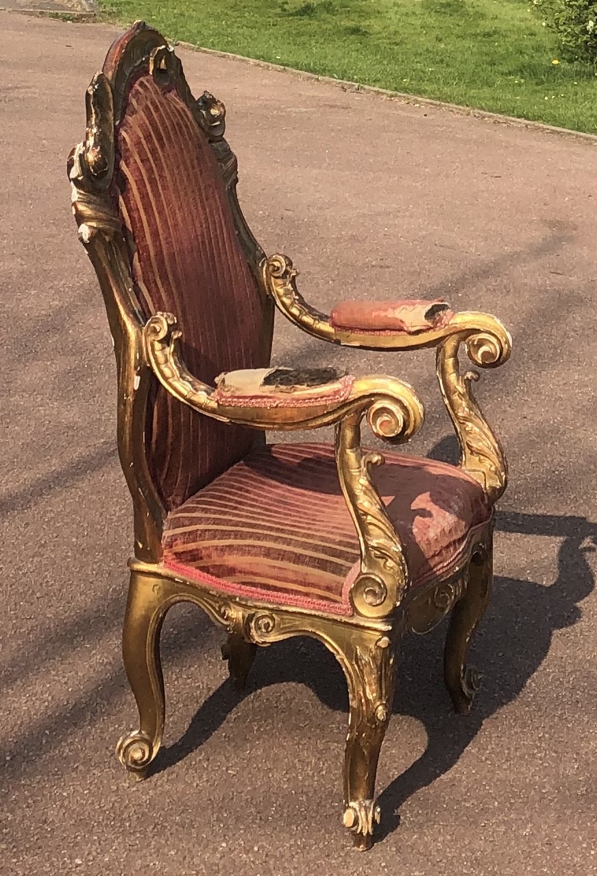 AN 18TH CENTURY ITALIAN OPEN ARMCHAIR The carved giltwood frame of organic form with over - Image 2 of 7