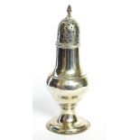 A GEORGIAN SILVER CASTER Pierced dome lid and of baluster form, hallmarked London, TD, 1782. (approx