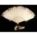 A 19TH CENTURY CHINESE IVORY AND OSTRICH FEATHER FAN The arrangement of white feathers with finely
