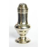 A GEORGIAN SILVER BUN TOP BALUSTER CASTER Having a pierced lid, hallmarked London, TD. (approx 12cm)