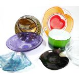 A COLLECTION OF 20TH CENTURY ART GLASS DISHES Including a Stuart crystal bowl, a charger with