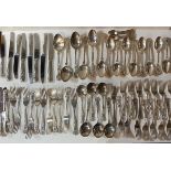 A COLLECTION OF 19TH CENTURY AND LATER SILVER PLATED FLATWARE Comprising a carving set with ivory