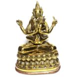 A 19TH CENTURY POLISHED BRONZE BUDDHA Modelled as Chakrasamvara and Vagragogini in seated kissing