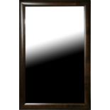 A LARGE DEEP CUSHION OAK FRAMED MIRROR. (113cm x 76cm)