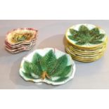 GEORGE JONES, 19TH CENTURY MAJOLICA COLOURED DESSERT SERVICE With raised leaf pattern, comprising